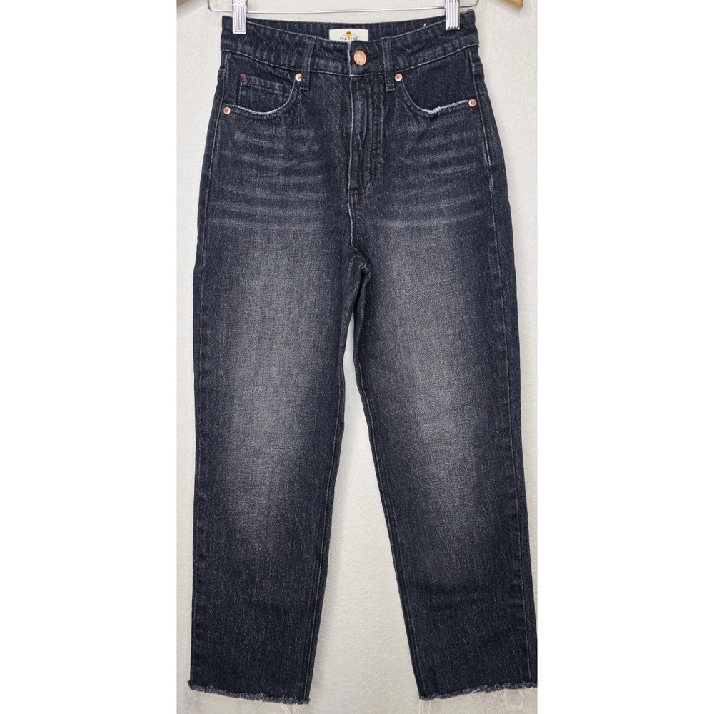 Marine Layer 90s Straight Washed Black Raw Hem Jean Women 4 Crop Ankle High Rise